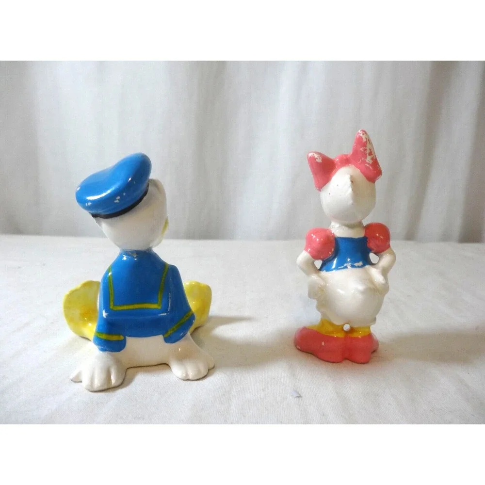 Vintage Donald and Daisy Duck Ceramic Figurines, Walt Disney Productions Japan